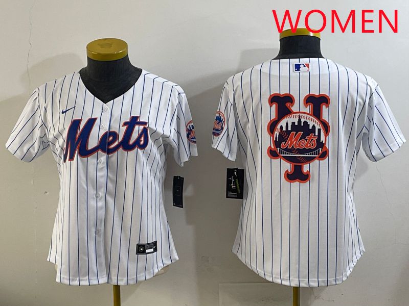 Women New York Mets Blank White Stripe Game 2025 Nike MLB Jersey style 8->women mlb jersey->Women Jersey